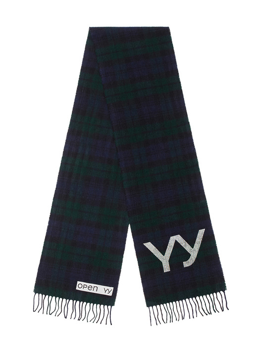 OPEN YY TARTAN WOOL SCARF, GREEN