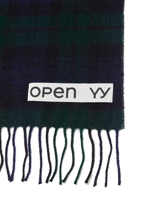 OPEN YY TARTAN WOOL SCARF, GREEN