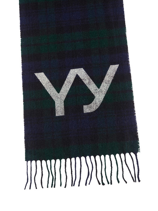 OPEN YY TARTAN WOOL SCARF, GREEN