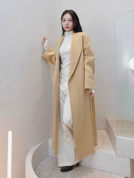 [Signature] SENNE Cashmere Shawl Collar Handmade Coat_Creamy Camel