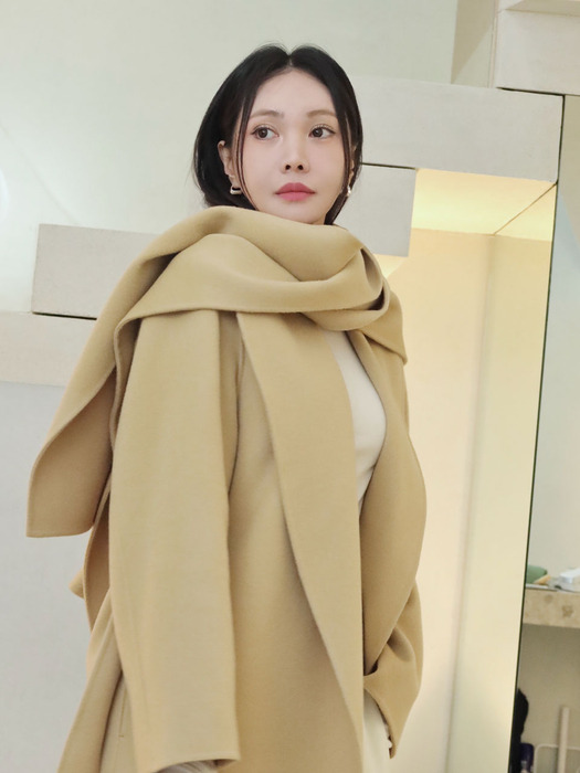 [Signature] SENNE Cashmere Shawl Collar Handmade Coat_Creamy Camel