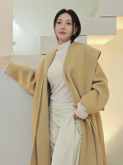 [Signature] SENNE Cashmere Shawl Collar Handmade Coat_Creamy Camel