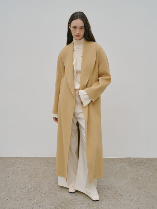 [Signature] SENNE Cashmere Shawl Collar Handmade Coat_Creamy Camel