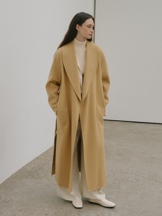 [Signature] SENNE Cashmere Shawl Collar Handmade Coat_Creamy Camel