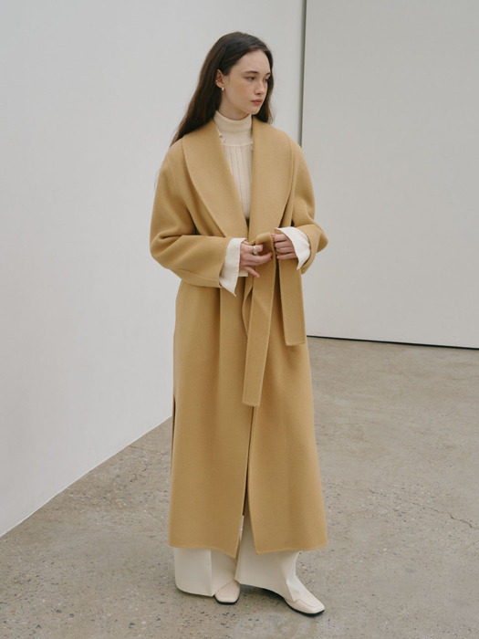 [Signature] SENNE Cashmere Shawl Collar Handmade Coat_Creamy Camel