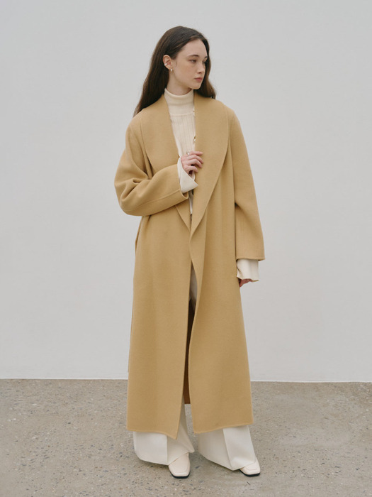 [Signature] SENNE Cashmere Shawl Collar Handmade Coat_Creamy Camel