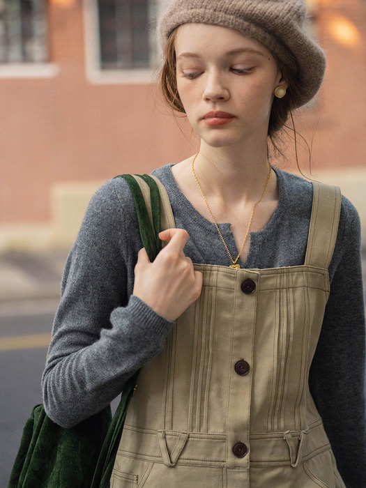 BUFFEY pintuck overall denim dress_khaki beige