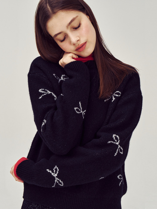 Glitter Ribbon Jacquard Knit Pullover VC2499PO503V