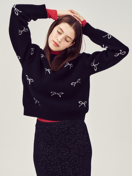 Glitter Ribbon Jacquard Knit Pullover VC2499PO503V