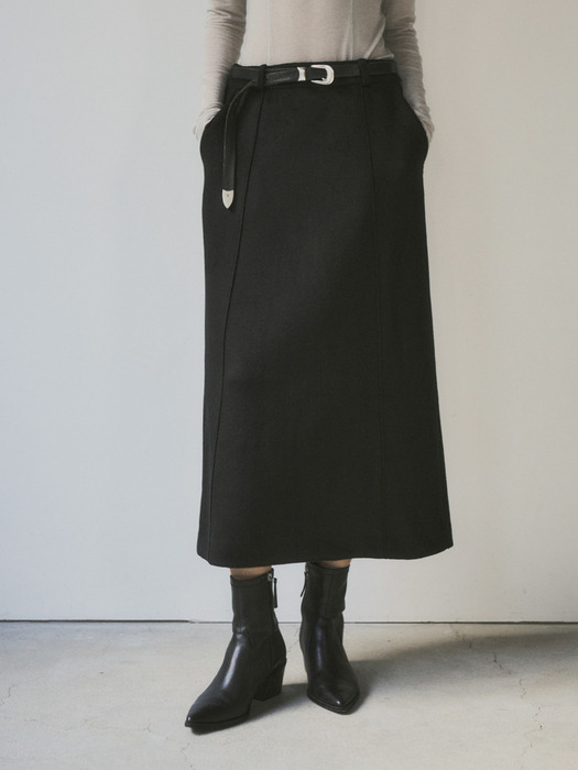Wool Blended Maxi Long Skirt_CTS603(Black)