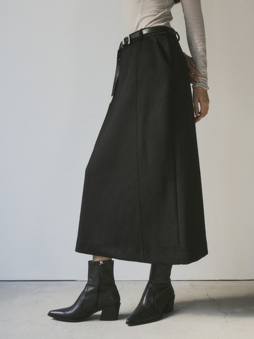 Wool Blended Maxi Long Skirt_CTS603(Black)