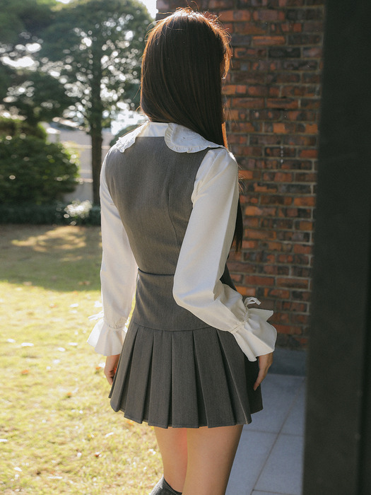 Pleats Skirt Slim Vest Onepiece(GRAY)