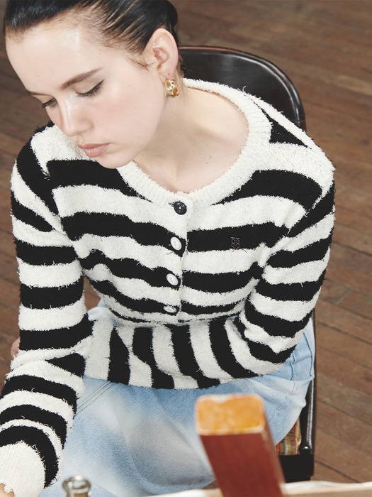 Striped Knit Cardigan Black Cream