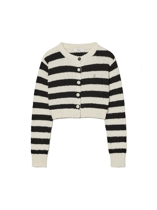 Striped Knit Cardigan Black Cream