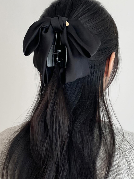 [단독]Classic Satin Wide Ribbon Hair Claw [Black]