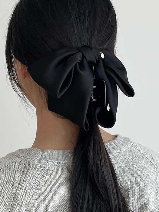 [단독]Classic Satin Wide Ribbon Hair Claw [Black]