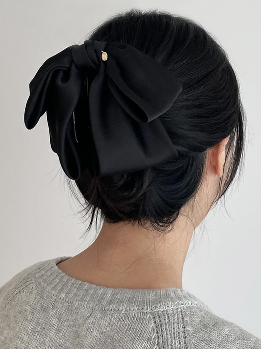 [단독]Classic Satin Wide Ribbon Hair Claw [Black]