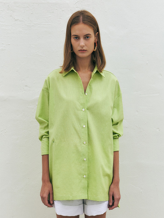 Linen Blend Crossover Shirt, Lime