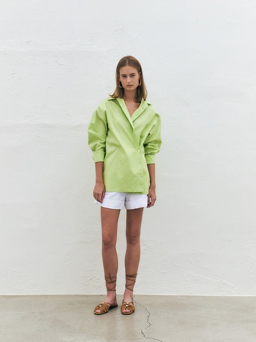 Linen Blend Crossover Shirt, Lime