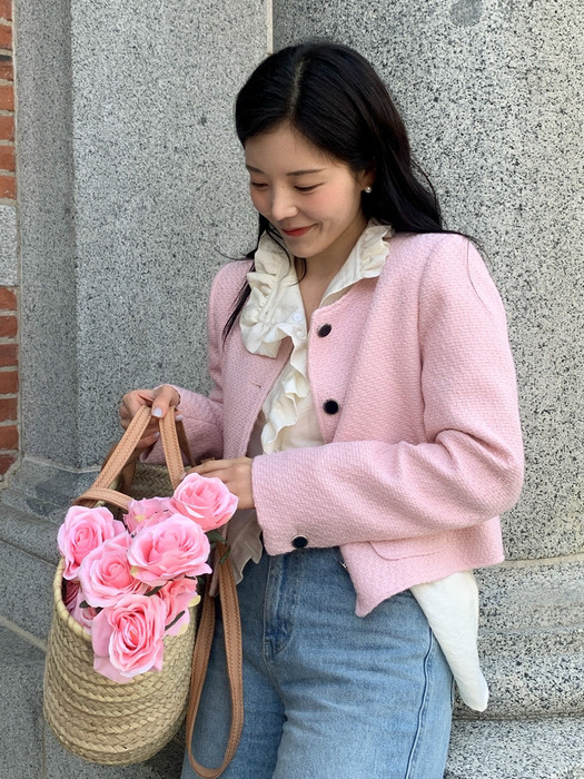 TWEED CROP JACKET - PINK