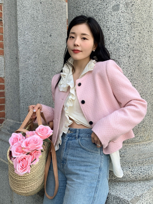 TWEED CROP JACKET - PINK