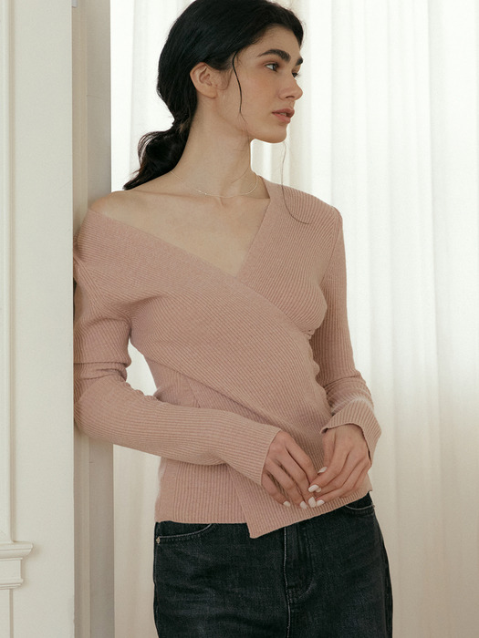 comos 1047 cross V-neck knit (pink)