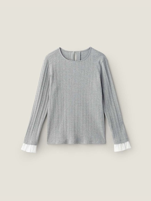 Frill colourway ribbed top - Melange gray