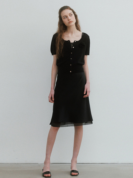 Satin Layered Skirt in Black