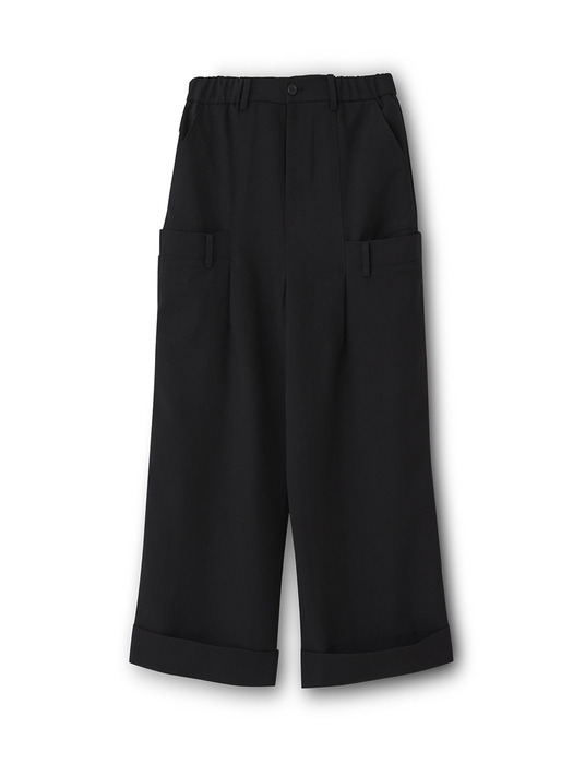 Double Waistband Wide Cropped Pants Black