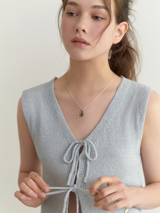 Linen ribbon knit vest (sky blue)