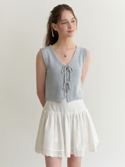 Linen ribbon knit vest (sky blue)