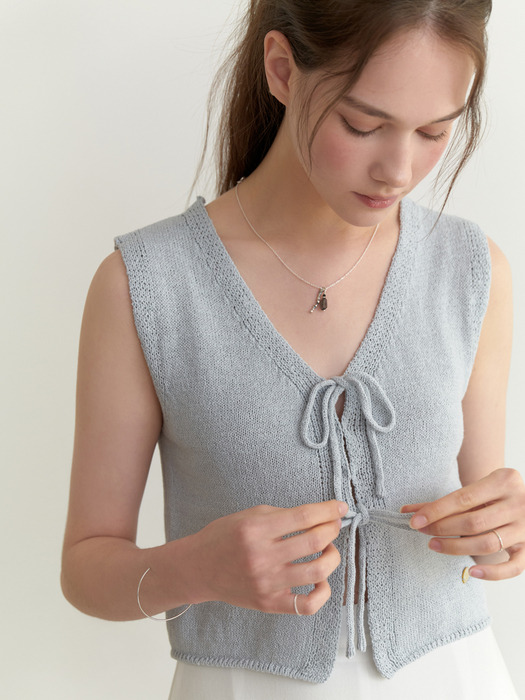 Linen ribbon knit vest (sky blue)