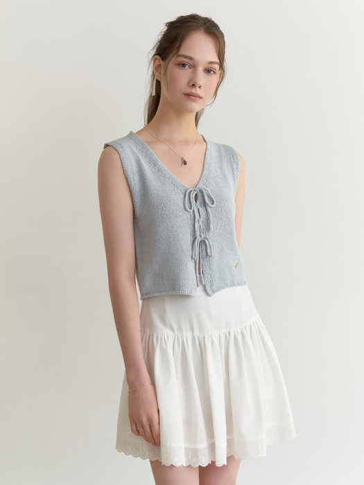 Linen ribbon knit vest (sky blue)