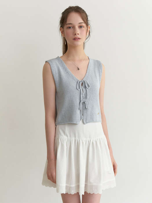 Linen ribbon knit vest (sky blue)