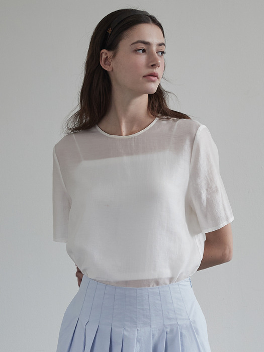 Sheer modern half-sleeve top - Ivory