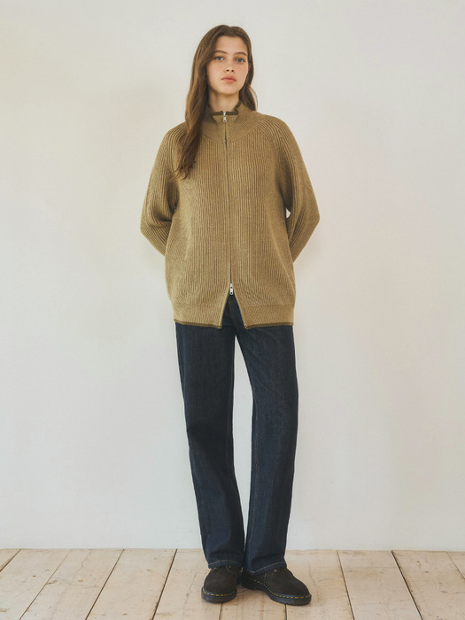 W/Always Raglan Two-Way Wool Knit Zip-Up 3color