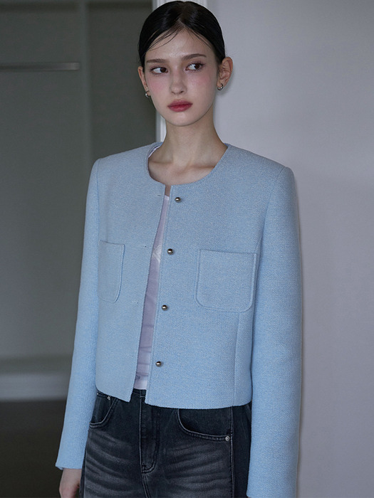 Pocket Tweed Jacket [Sky Blue]