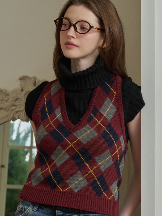 홀터넥 아가일 울 베스트 ( 2 colors )