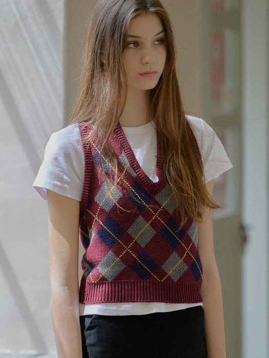 홀터넥 아가일 울 베스트 ( 2 colors )