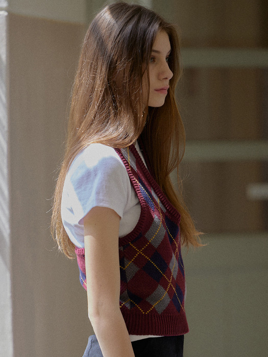 홀터넥 아가일 울 베스트 ( 2 colors )