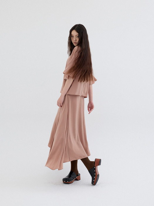 SATIN FLARE SKIRT_SALMON