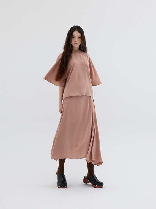 SATIN FLARE SKIRT_SALMON