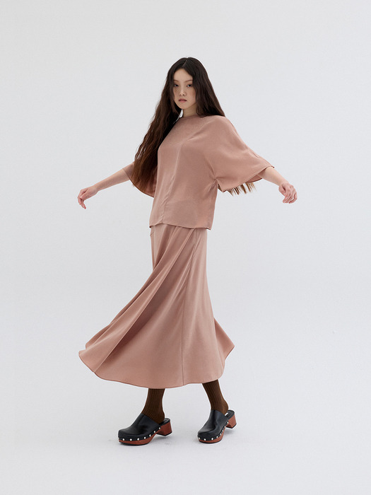 SATIN FLARE SKIRT_SALMON