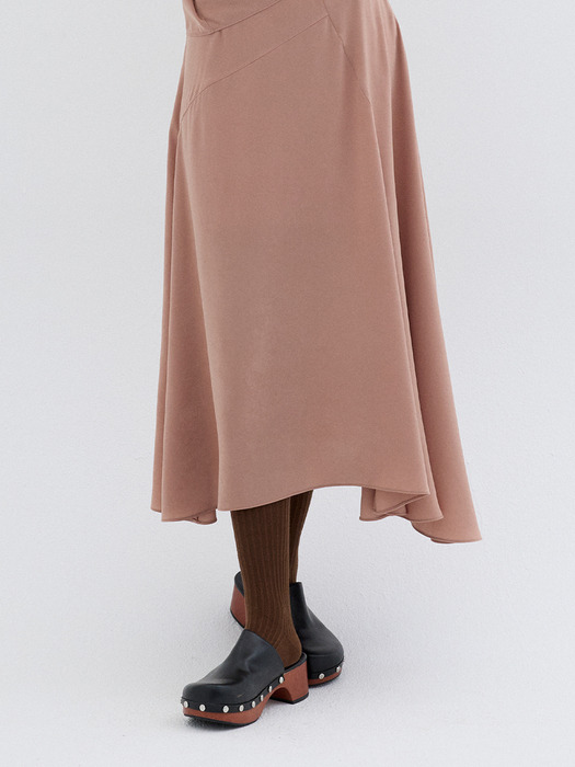 SATIN FLARE SKIRT_SALMON