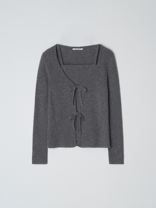 Ribbon layered cardigan - Melange gray