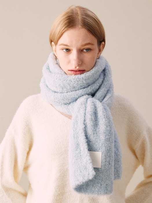 Long cloud boucle knit muffler (BABY BLUE)