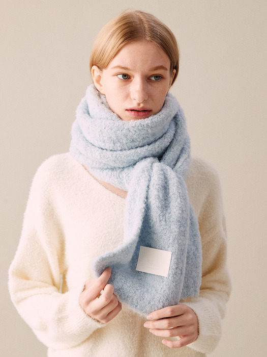 Long cloud boucle knit muffler (BABY BLUE)