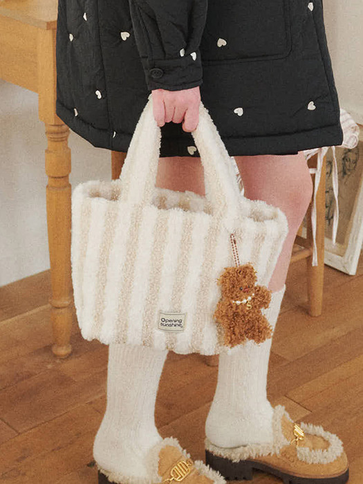 Striped shearling tote bag_Ivory