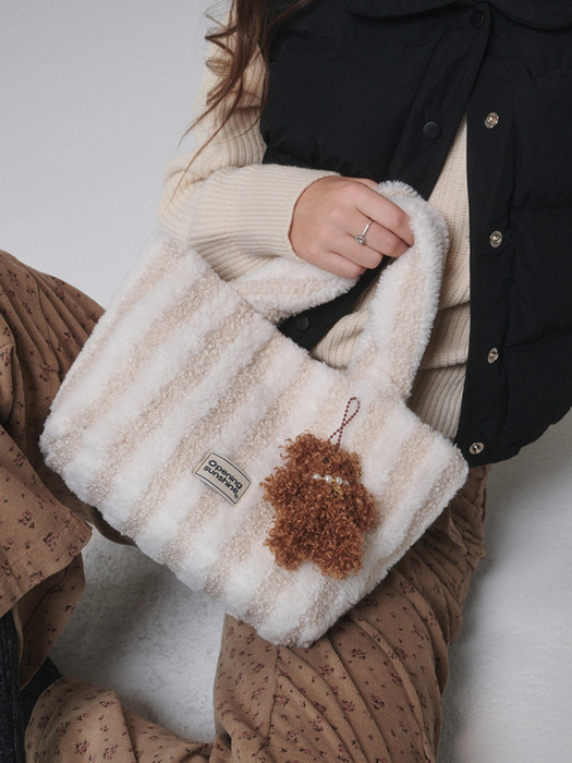 Striped shearling tote bag_Ivory