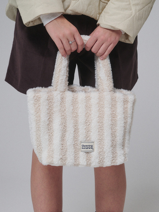 Striped shearling tote bag_Ivory